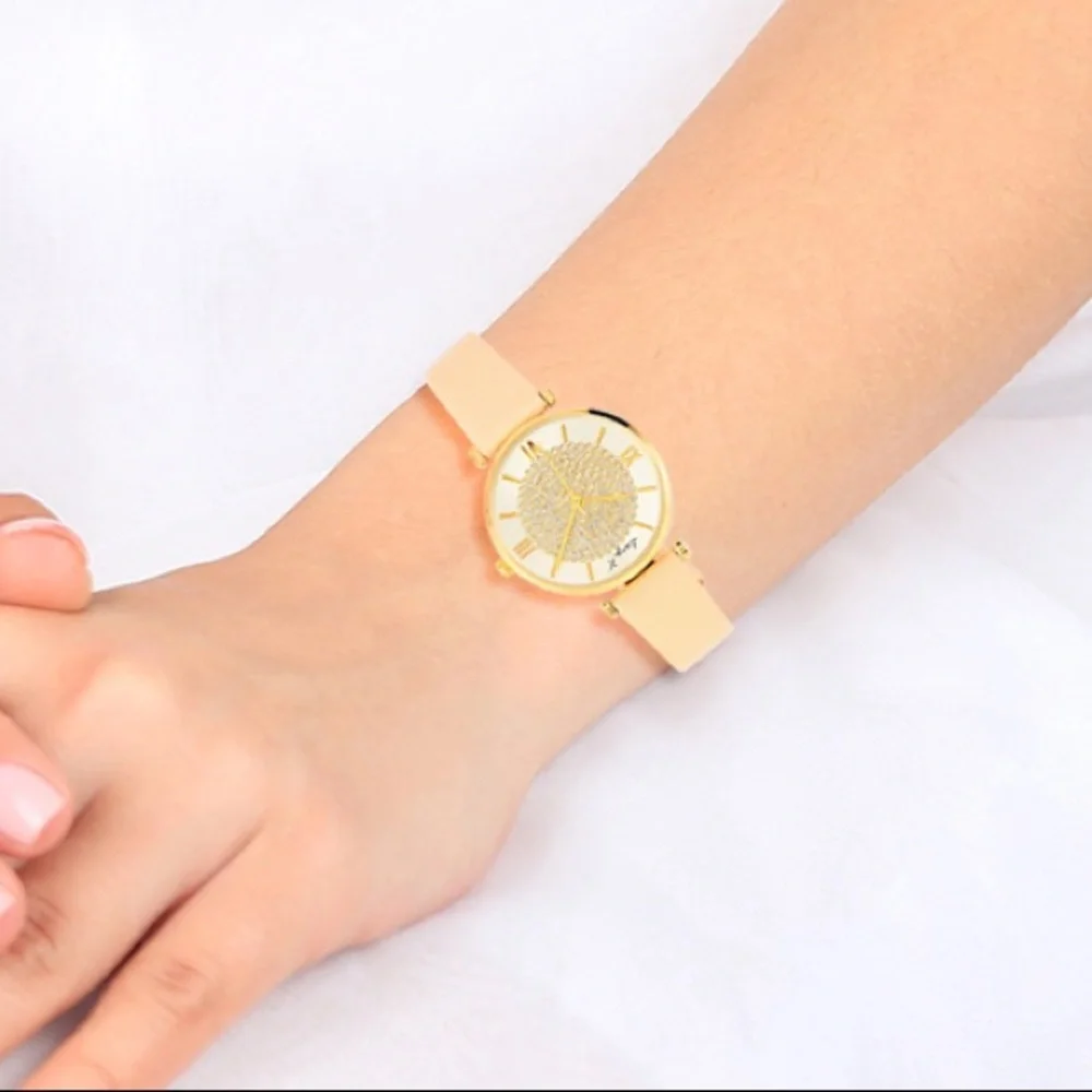 Lucy K Bracelet Watch with Beige Leather Band